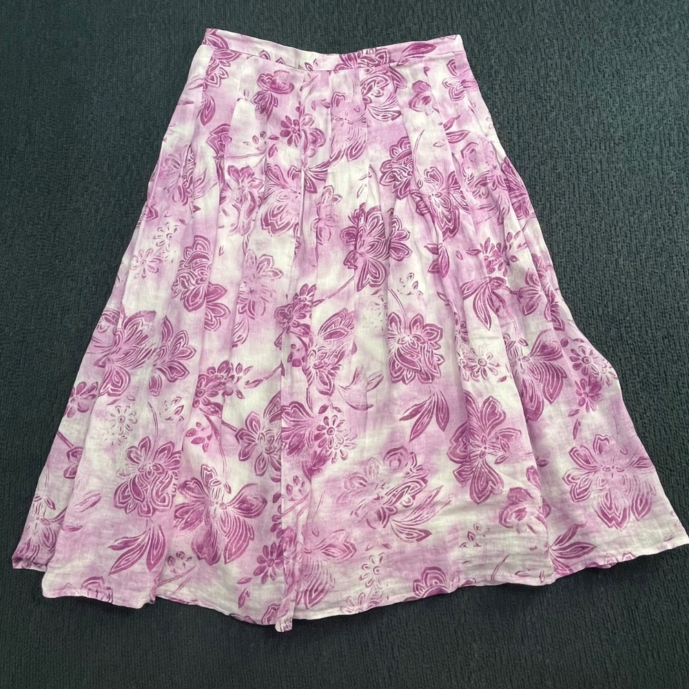 J.Jill Purple Floral 100%Linen Midi Skirt Women's 10 Petite Cotton Lined RN9764